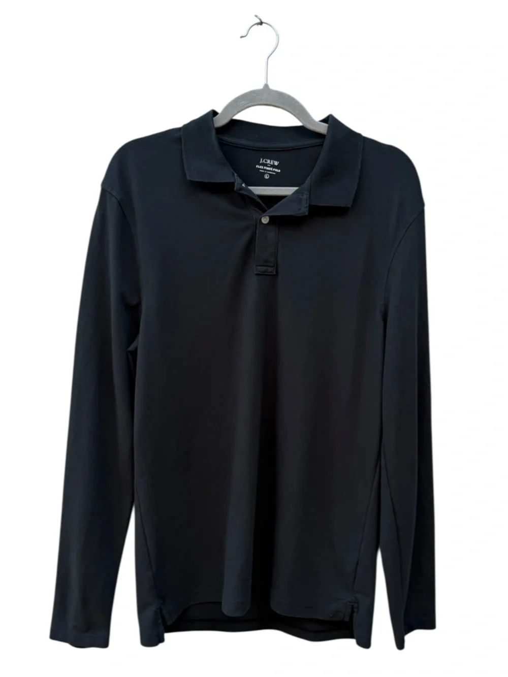 J.Crew Men’s L Flex Piqué Black Long Sleeve Stretch Polo Shirt